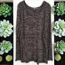 Studio M Brown and White Heathered Long Sleeve Jersey Knit Flowy Blouse Size L