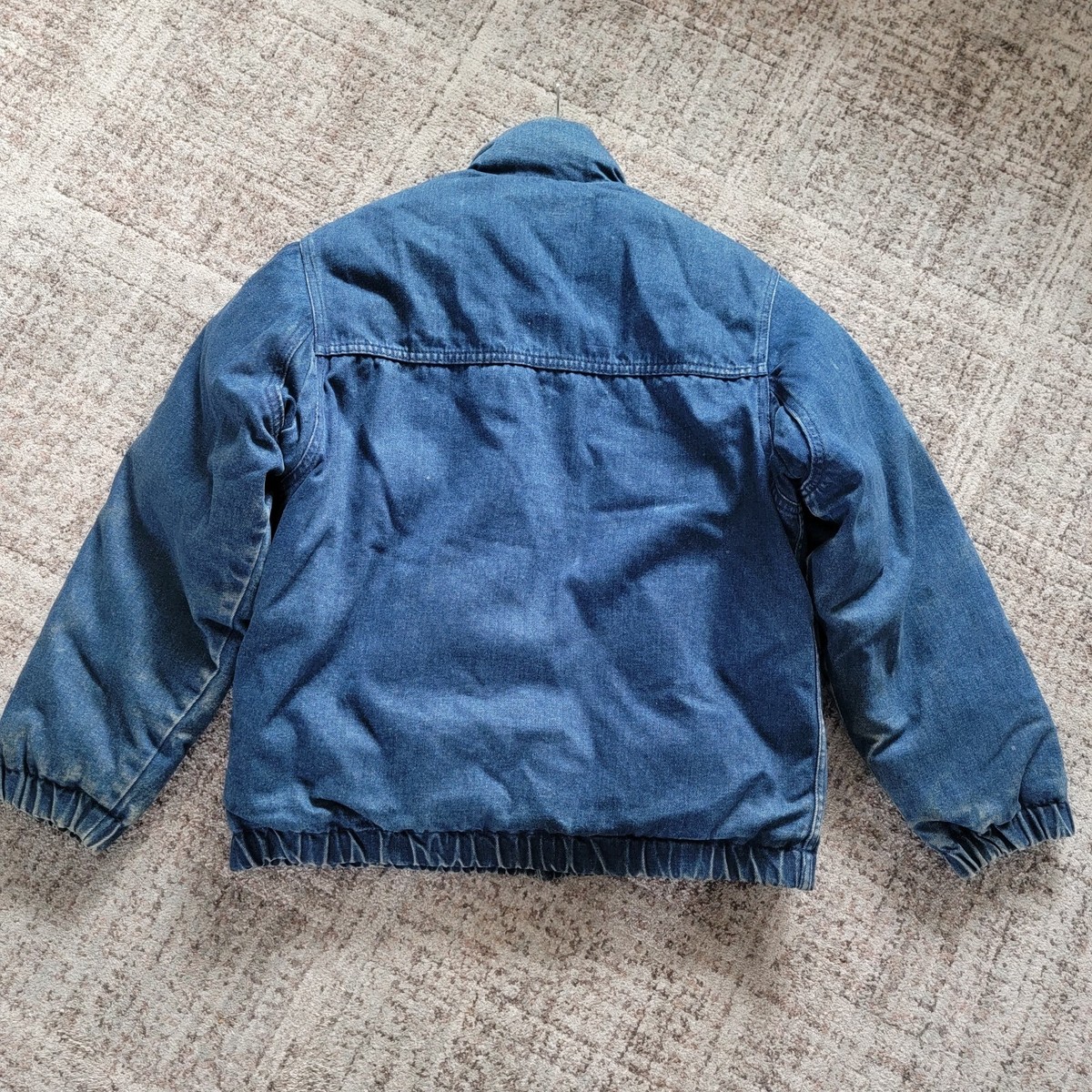 Vintage 80s Heavy Denim Fireman Puffer Bomber Jacket Winter Snow 