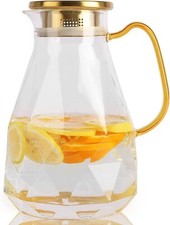 Yirilan Water Jug,74oz / 2.2 Litre Glass Jug with Lid,Glass Pitcher,Glass Caraf