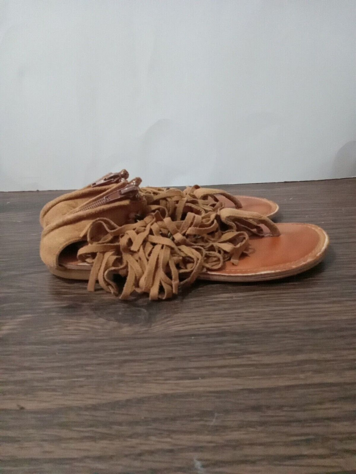 APL sandali donna non classificati misura 6 5 marroni frange cinturino alla caviglia zip dietro