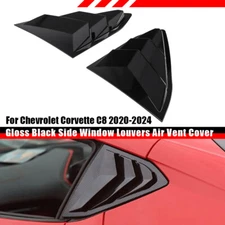 Window Side Vent Louver Cover Trim Gloss Black For Chevrolet Corvette C8 2020-24