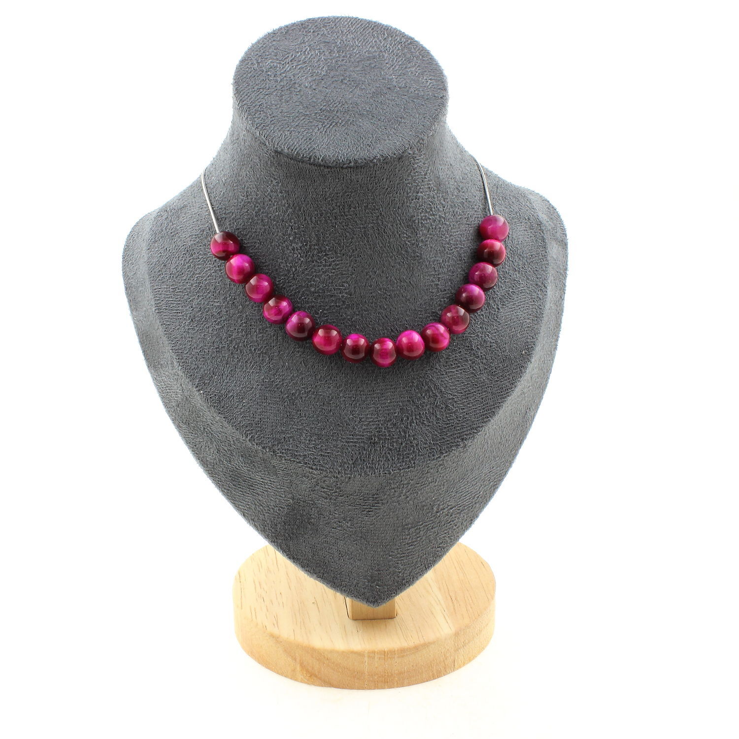 Collier en Oeil de Tigre Fuchsia de 8 mm à 15 Perles pour Bijou Femme
