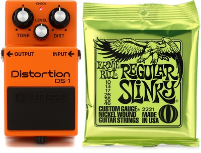 Boss DS-1 Distortion Pedal + Ernie Ball P02221 Value Bundle