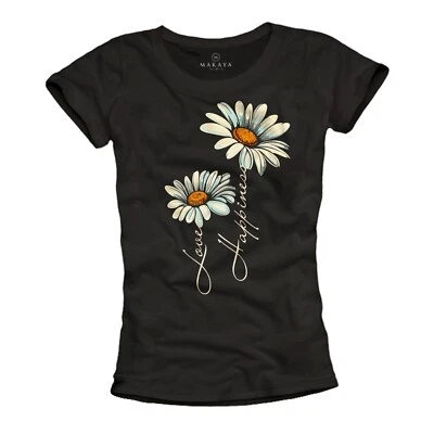 Damen Shirt schwarz Blumen Motiv Print Flower Gänseblümchen Sunflower Top Spruch - Bild 1 von 3