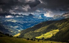 Landscape nature mountains forest alps clouds Custom Gaming Mat Desk