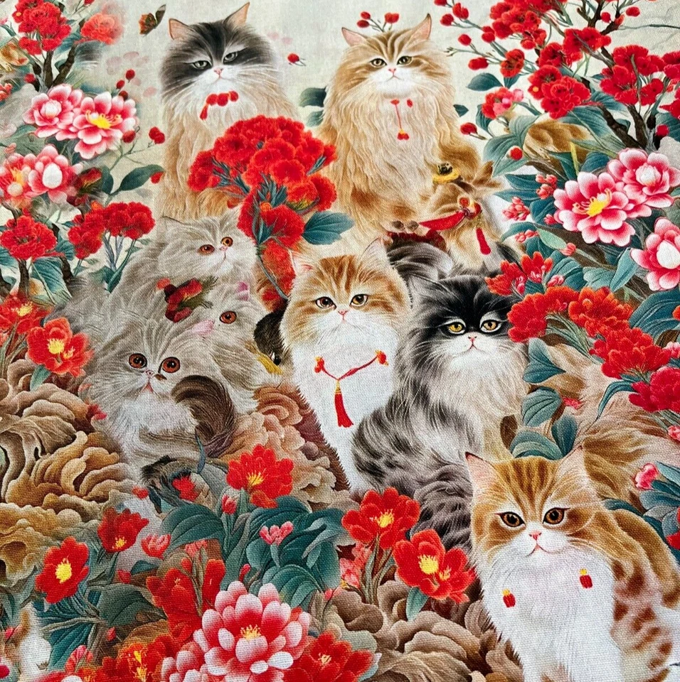 Stoff Baumwollstoff Meterware 50 cm Patchwork Baumwolle Blumen Katzen Bestseller - Bild 4 von 4