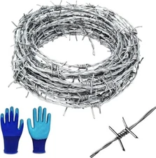 Barbed Wire 25 FT Roll + Gloves 16 Ga STRONG | 4-Point | 5" Spacing SIMBA STEEL