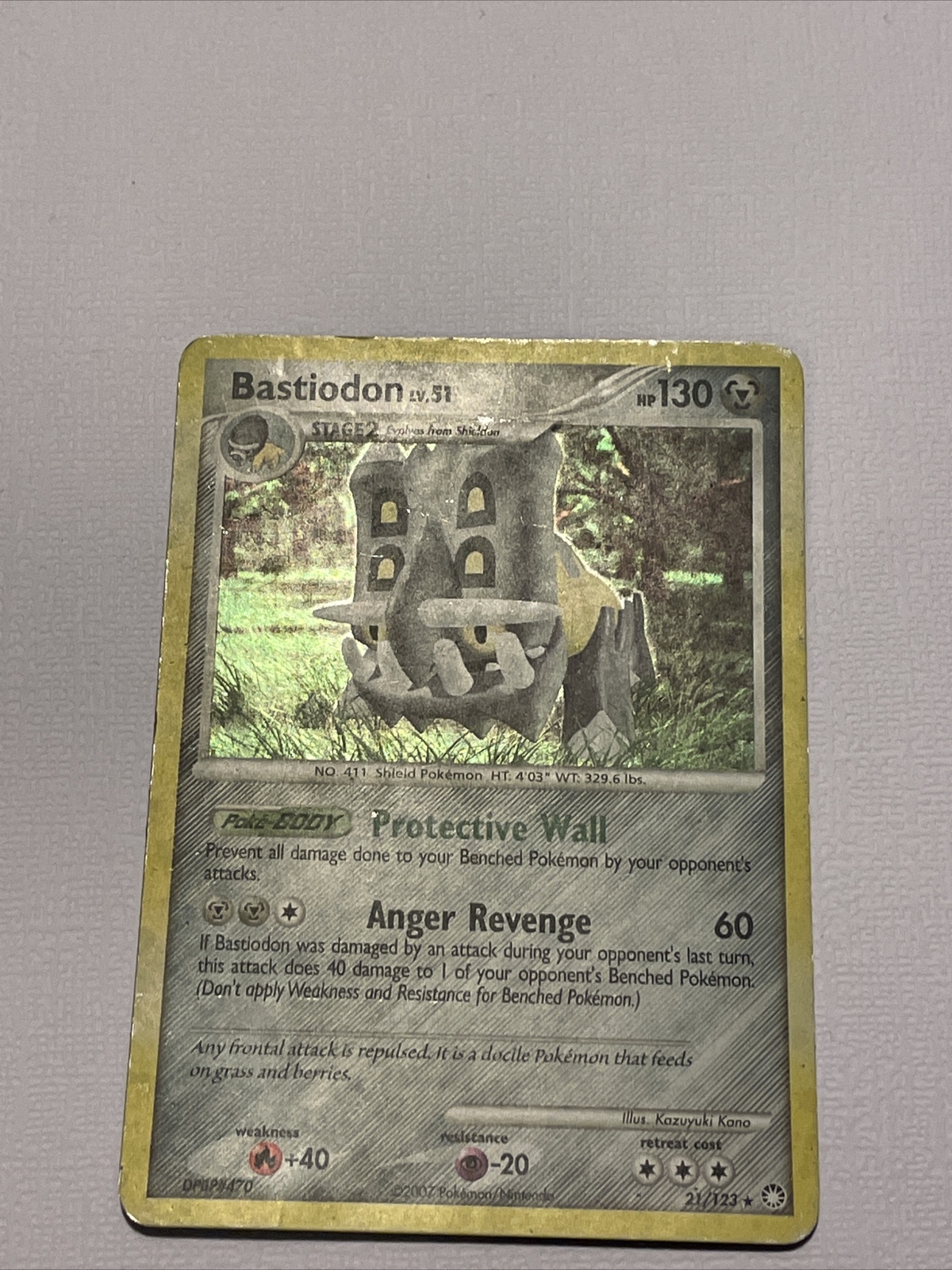 Pokemon Card - Bastiodon - 21/123 (DP Mysterious Treasures) Holo Rare Lv.51