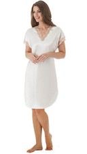 Shadowline Women's Nightgown Ivory Satin Charming Silky Short Sleepshirt Elegant