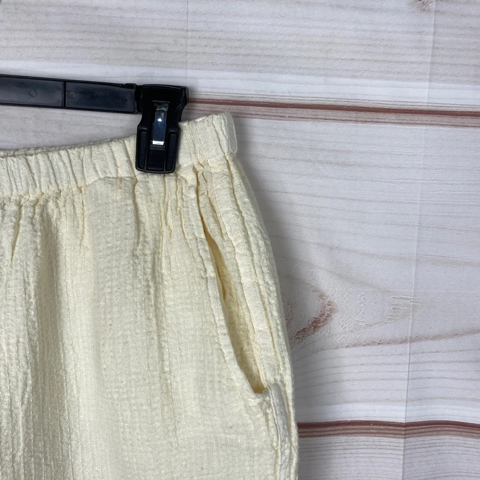 FLAX Pants Womens L Cream Linen Wide Leg Waffle Knit Elastic Waist Pull On Solid - Image 3 of 4