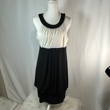 Eliza J New York Black Ivory Beaded Neckline Sheath Dress Women Size 14