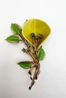 Vintage Unsigned Vendome Flower Brooch Yellow Calla Lily Costume Jewelry Coro