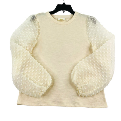 Maeve Anthropologie Swiss Dot Textured Sleeve Top Women Small Ivory Long Sleeve