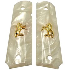 Colt 1911 Grips White Pearl 24K Gold Plated Horse Emblem Commander Full Size