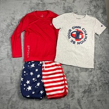 Boys Outfit 3 Piece Set S/M Multicolor Striped Be Your Own Champion Swimming