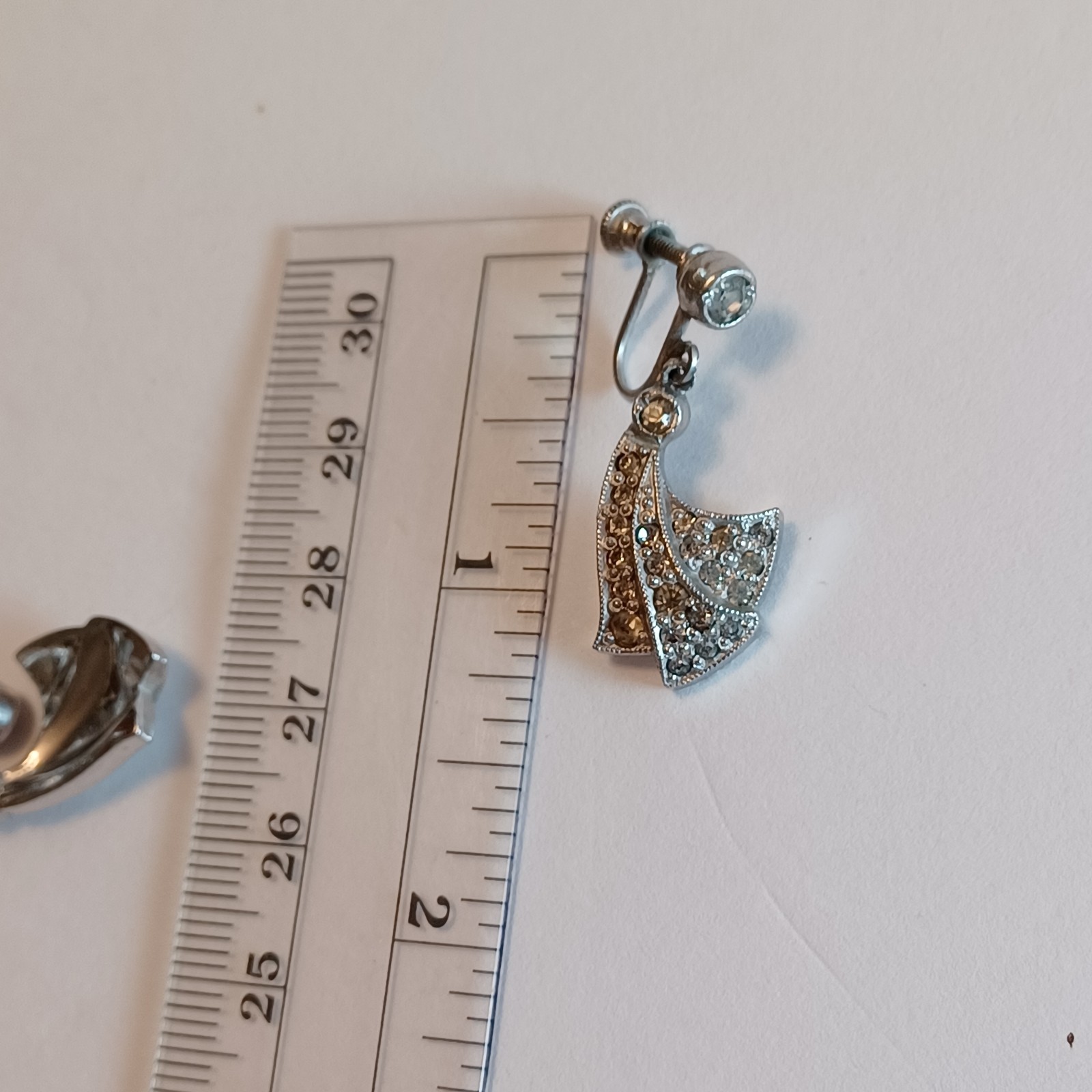 Art Deco Silver Paste Dangle Screwback Earrings - image 3