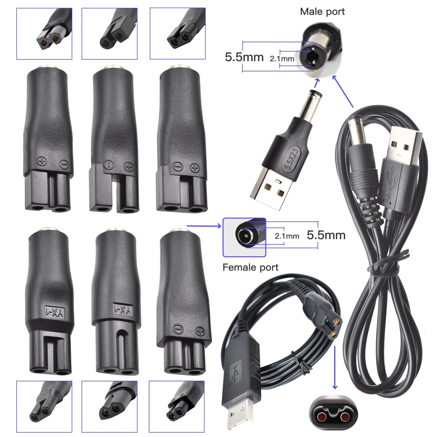 9 PCS 5V Charger USB Adapter for Hair Clippers, Beard Trimmers, Shavers, La