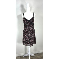 No Boundaries Womens Floral Mesh Mini Dress Black Pink Lace Trim Size L 11-13