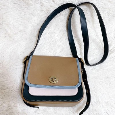 COACH Turnlock Camera Bag Shoulder Bag Small Brown Leather Women's