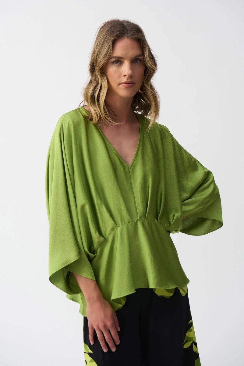 Joseph Ribkoff Greenery V-Neck Pleated Satin Peplum Top 251037 | eBay