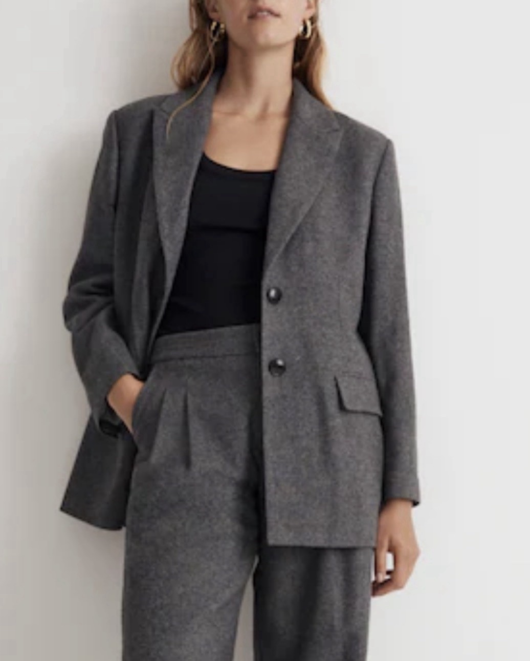 Madewell The Bedford Oversized Blazer Gray Melange Italian Wool Women Size 14