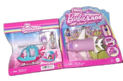 Barbie Mini Barbie Land Lot of 2. Helicopter Playset & Airplane Playset. New!