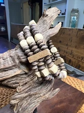 Multi Layer Stretch Wood Bracelet Multi Toned Boho Hippie Natural