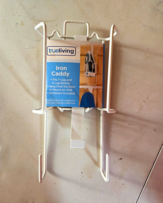 True Living Ironing Board Holder Caddy Over-the-Door/Wall Mount White Metal
