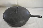 Vintage Unmarked Wagner #0 Cast Iron Chicken Fryer Deep Skillet w/Lid Heat Ring