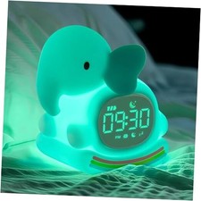 Alarm Clock for Kids with Night Light, Sleep Training Clock Time Green Elephant