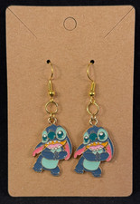 Disney Inspired - Stitch - Earrings - Dangle - Gold Hooks - Handmade - E