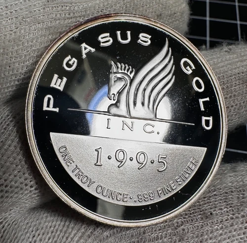 1995 PEGASUS GOLD MINE CORP. 1 OZ SILVER PROOF COIN 1 MILLION OUNCES MINED