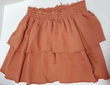 Aerie Skirt L Weekend Tiered Ruffled Material Clay Rose Elastic Band Raw Hem