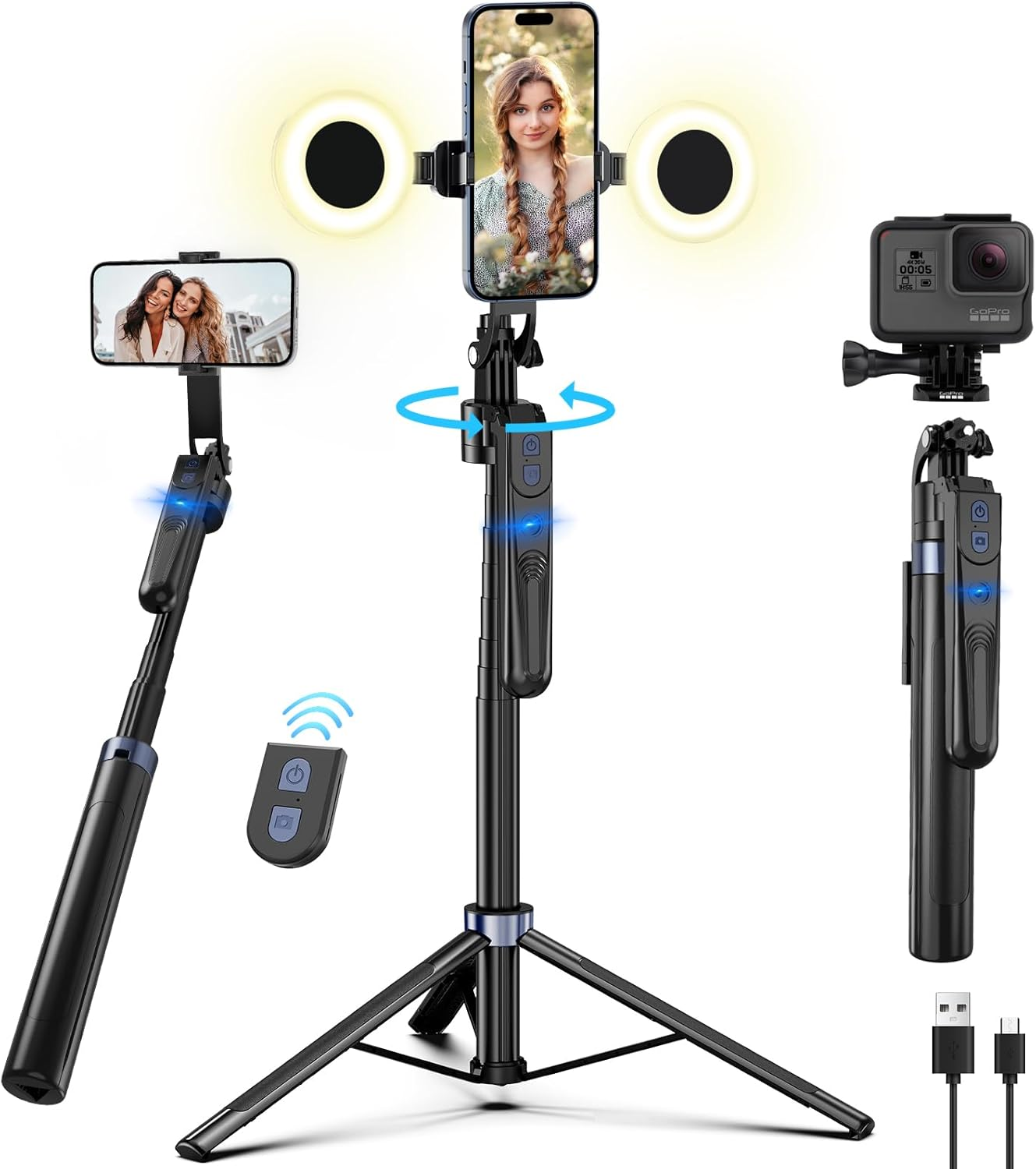 180 Cm Face Tracking Tripod for Iphone/Android,360 Rotation Mobile Phone Tripod