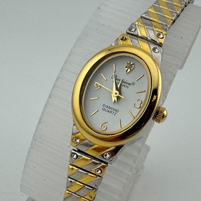 Gruen Precision Quartz Watch Women Dual Tone Oval Stretch Diamond New Battery
