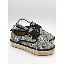 Catisa Black White Paisley Espadrille Lace-Up Flats Size 37 / US 6.5
