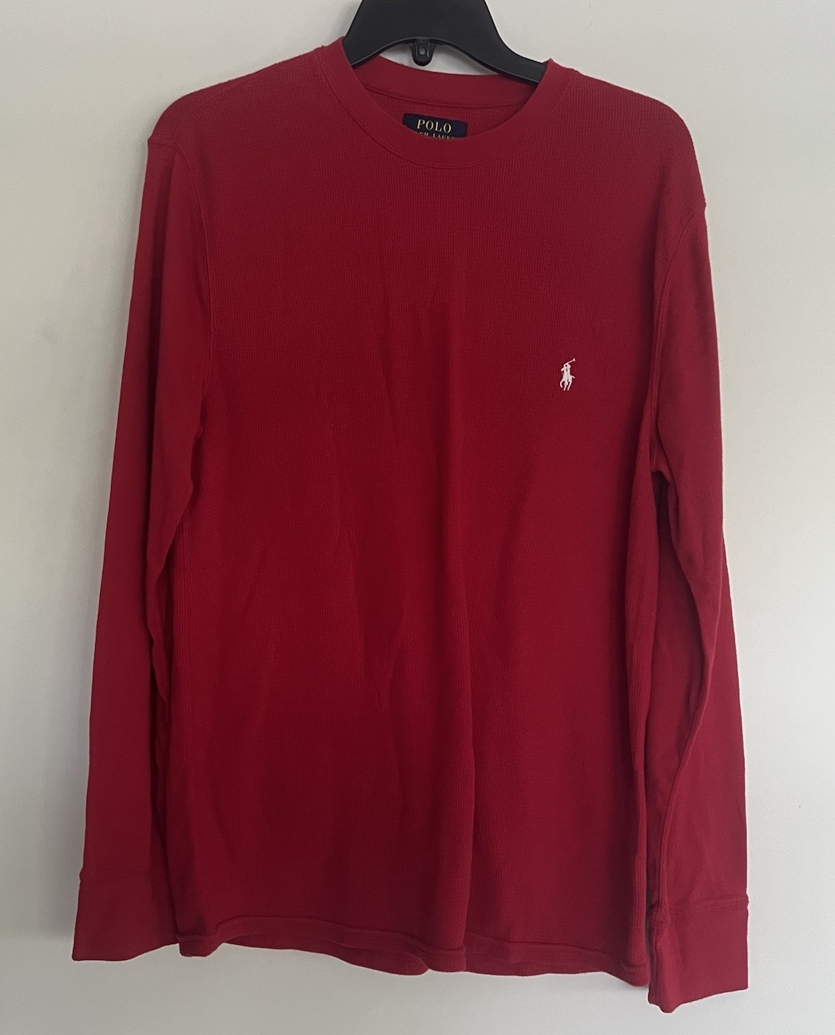 POLO RALPH LAUREN RL manica lunga rossa termica maglietta uomo taglia L bianco pony