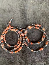 2Pcs Rare Tibetan Old Natural Agate Dzi 6mm Round Beads Short Necklaces  