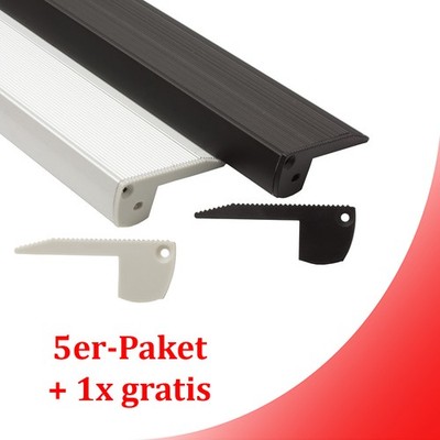S01 LED Aluprofil opal 1m 2m 3m Treppen Profil Schiene 5er Paket + 1x gratis