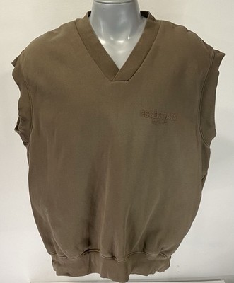 Essentials Fear of God Mens L Large V Neck Sweatshirt Sleeveless Vest Brown