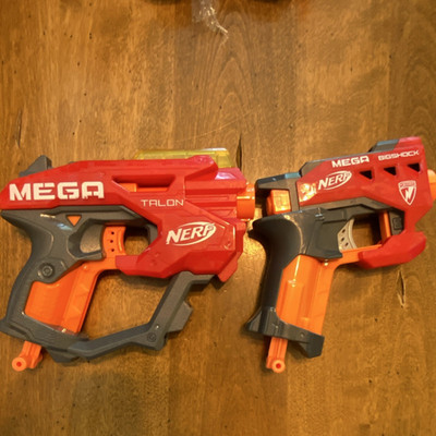 NERF Mega Talon & BigShock Dart Blasters Lot of 2 Red Orange Gray (A9353)