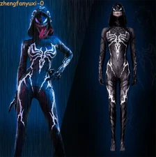 Venom Women Cosplay Black Jumpsuit Bodysuit with Mask Outfits Halloween Costome