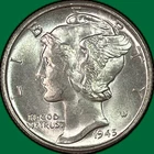 1945 Mercury Dime Brilliant Uncirculated BU Coin #40645
