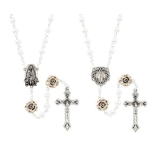 (2 Pack) St. Therese Lisieux & Our Lady of Guadalupe Golden Rose Bead Rosary Set