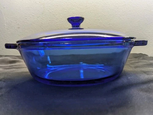 Vintage Anchor Hocking Ovenware Cobalt Blue Round 2 QT w/lid, casserole Dish
