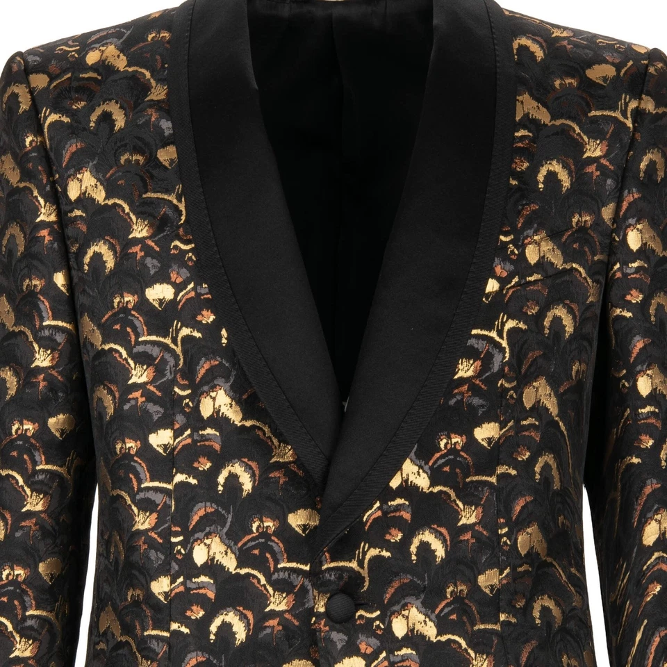 DOLCE & GABBANA Feder Jacquard Blazer Sakko Jacket Gold Schwarz - Bild 4 von 4