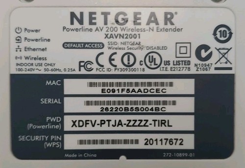 NETGEAR POWERLINE XAVN2001 (Set Of 2) AV 200 WIRELESS  EXTENDER  - Picture 3 of 3