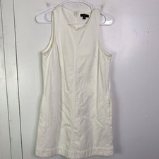 J Crew Dress Womens 4 White Denim Shift Raw Hem Pockets Modest Minimalist