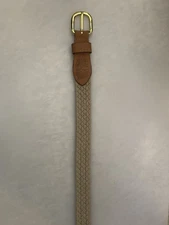 Zep Pro Woven Golf Belt Men’s 38 Cotton Leather Khaki Brass USA Nautical Sailing