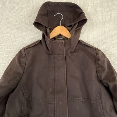 'S Max Mara Full Zip Hooded Coat Womens Size 2 Brown (READ) Designer Brown Rain